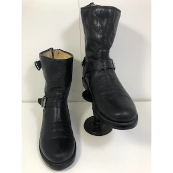 Frye Leather Buckle Wrapped Veronica Back Zip Biker Short Boots Black US 7B - Picture 3 of 9